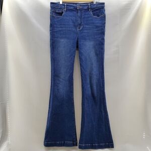American Eagle Outfitters Dark Blue Super High Rise Flare Jeans Size 12 Long